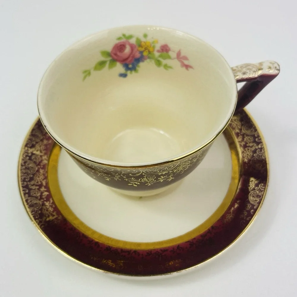 Century by Salem Aristocrat‎ 23 Karat Gold Tea Cup and Saucer Floral Crazing